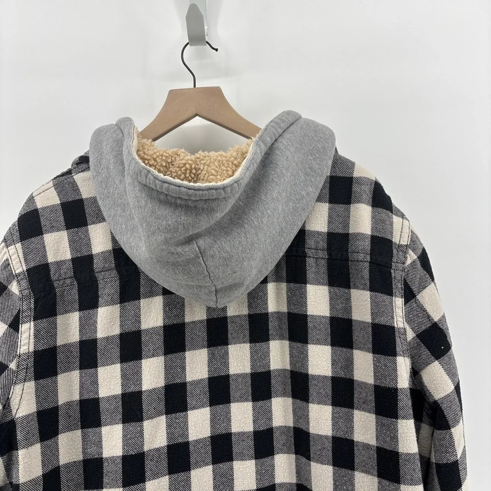 American Eagle Outfitters Flannel Jacket‎ Mens XL Plaid Sherpa Lined Hooded Y2K